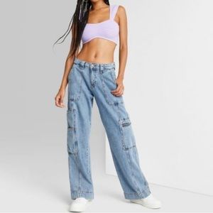 Wild Fable High Rise Cargo Jeans Medium Wash Womens Size 16